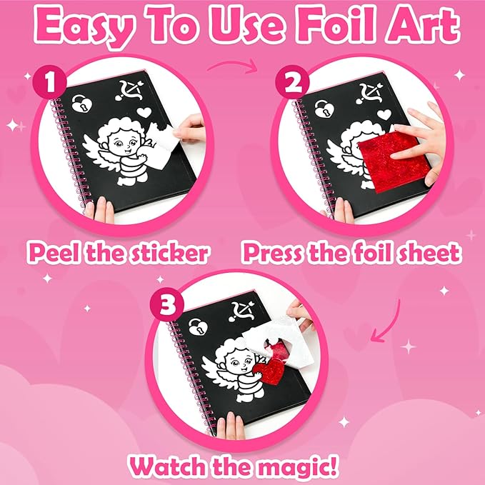 FUNNYB&G Foil Art Craft for Kids - Valentine's Day Crafts Gift 2026 Party Favors Classroom Gift Exchange Art Supplies Creative Birthday Travel Toys for Girls Boys 4 5 6 7 8 9 Years Old(Valentine's)