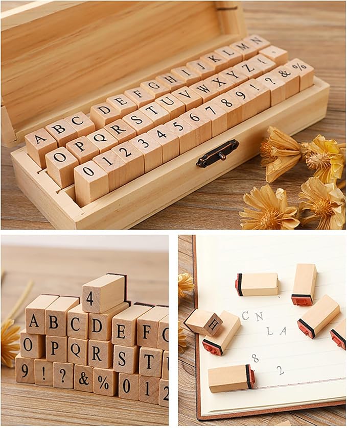 42Pcs Wooden Rubber Stamps Number Letter Alphabet Stamps Mini Cute DIY Stamps Set for Craft Decorating Scrapbooking and Wedding Invitation Cards (42pcs)