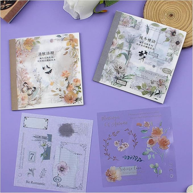 40 Sheets Sticker Book for Adults Journaling, Washi and PET Materials, Ephemera Aesthetic Stickers for Junk Journals, Bujo, Planners (Autumn & Winter)