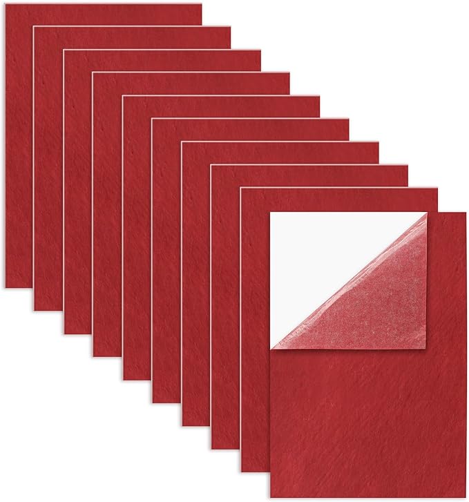 10 Pack Self Adhesive Felt Sheets - Red Felt Fabric with Adhesive Backing - Peel and Stick Felt Sheet for Arts Crafts DIY and Decorations - A4 Size(8" x 12")