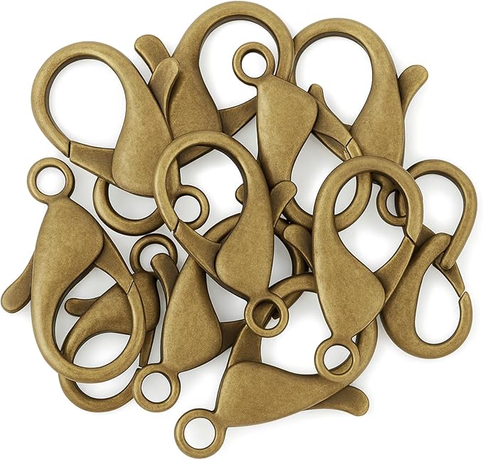 Mandala Crafts 20mm Antique Brass Metal Lobster Clasps for Jewelry Making - 100 Lobster Claw Clasps with Jump Rings Jewelry Findings Kit for Necklaces Bracelets Charms Fasteners