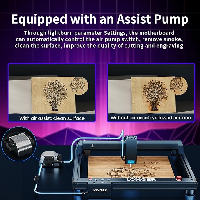Longer B1 20W Laser Engraver, 24000mW Output Laser Cutter Machine with Auto Air Assist, Engraving Area 17.72"x17.32", DIY Laser Engraver for Wood and Metal,Engraving Speed of 36000 mm/min