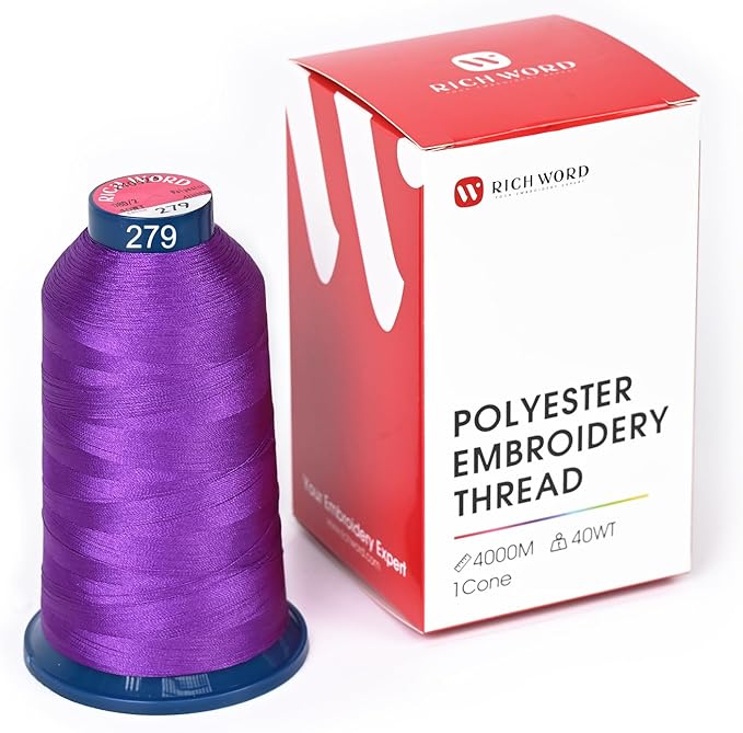 Richword Selected Purple Embroidery Thread 4000M(4374Y) 40WT Polyester Thread 100 Colors Selected for Commercial Multi Needles and Single Needle Embroidery Machine 0279