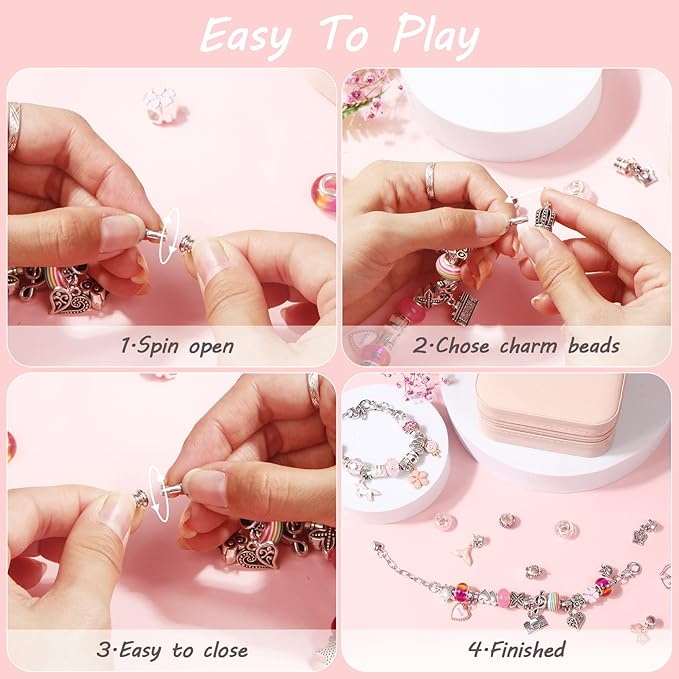 UFU Charm Bracelet Making Kit Girls Beads for Jewelry Making Kit, Unicorns Arts Crafts Gifts Set for Teen Girls Age 5 6 7 8-12, with a Portable Bracelet Organizer Box