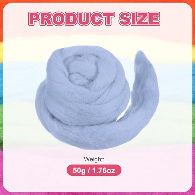 MECCANIXITY Wool Roving Yarn Soft Felting Wool 50g/1.76oz Pure Chunky Roving Yarn for Needle Felting Knitting Blanket Spinning Weaving Art DIY Craft Grey