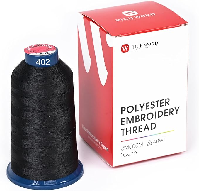 Richword Selected Black Embroidery Thread 5000Y 40WT Polyester Thread 100 Colors Selected for Commercial Multi Needles and Single Needle Embroidery Machine 0402