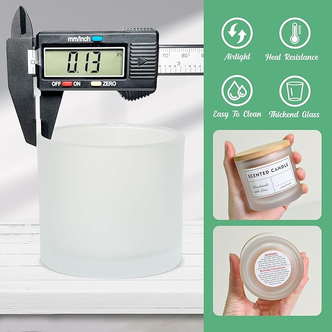 4oz Candle Jars 12 Pack- Frosted Bulk Small Glass Jars with Bamboo Lids, with Stickers and Labels, Empty Candle Jar for Making Candles Containers - Dishwasher Safe