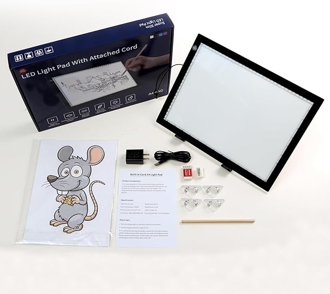 A3 Light Pad with Foldable Stand, UL Certified Adapter, 8000 Lux Super Bright Ultra Thin Pad for Cricut Weeding Vinyl, Artist Drawing Light Box/Board/Table for Tracing, Sketching - Black