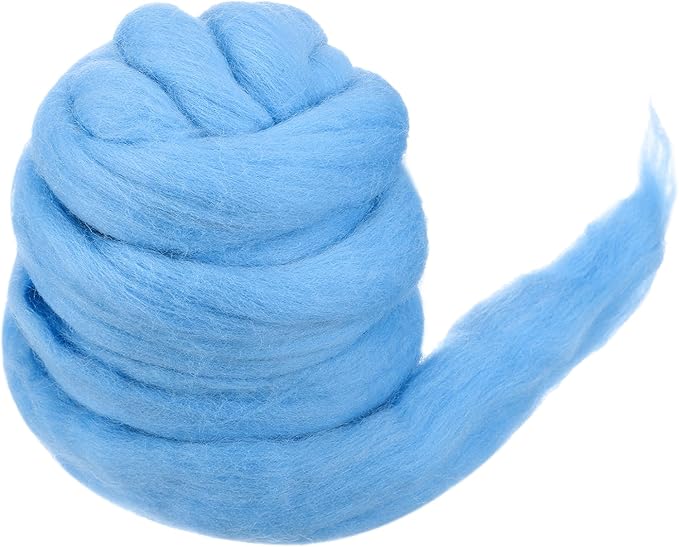 MECCANIXITY Wool Roving Yarn Soft Felting Wool 50g/1.76oz Pure Chunky Roving Yarn for Needle Felting Knitting Blanket Spinning Weaving Art DIY Craft Shine Blue