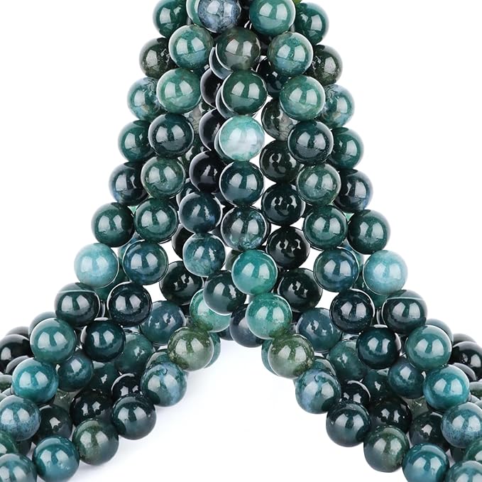 10mm 100pcs Natural Stone Beads Green Moss Agate Round Genuine Stone Beading Loose Gemstone Hole Size 1mm DIY Charm Smooth Beads for Bracelet Necklace Earrings (Green Moss Agate 10mm)