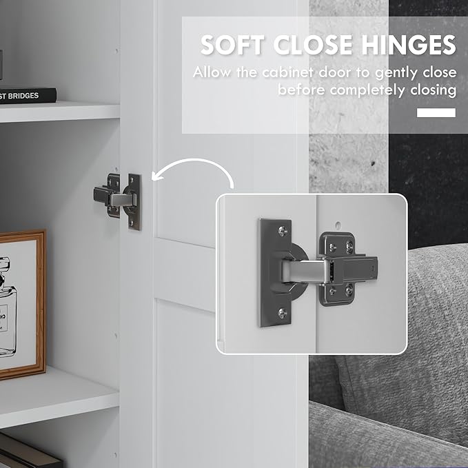 HOMCOM 69" Tall Storage Cabinet with Movable Storage Shelves, Modern Style Pantry Cabinet with Soft Close Doors, White