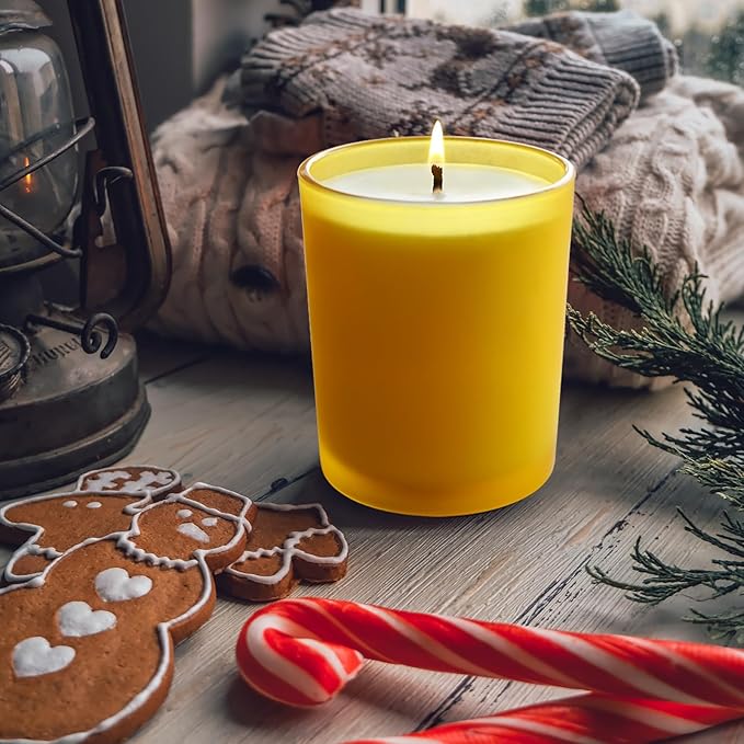 Thick Candle Jars for Making Candles 12 Pcs, 7 OZ Empty Jars with Wood Lids for Candle Making, Sample Container, Frosted Yellow