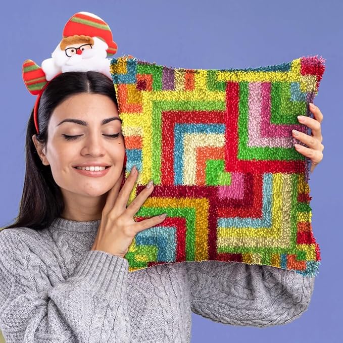 DL-YTG Latch Hook Kits Pillow Flower Crochet Yarn Cushion Colour Pre-Printed Canvas Rug Needlework DIY Pillowcase Hook and Latch Kit Christmas Home Arts Crafts Sofa Decoration 42x42cm/16 X16inch