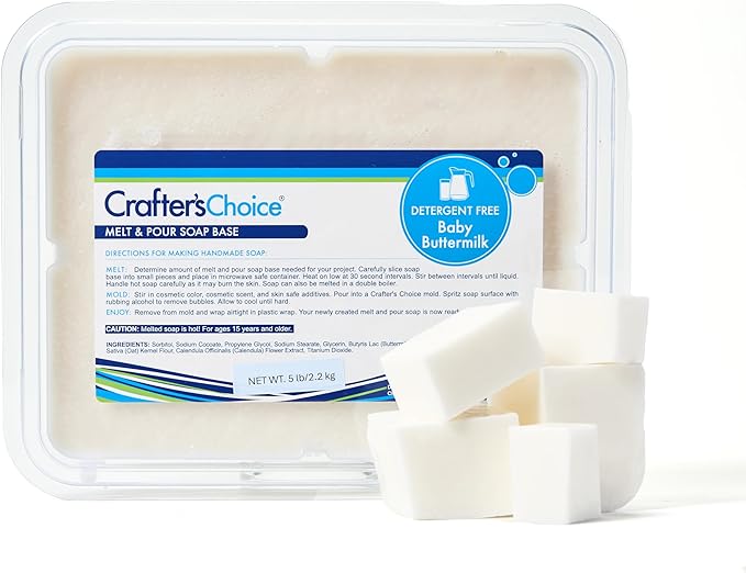 Crafter's Choice Detergent Free Melt and Pour Soap Base for Soap Making and DIY Crafting Projects, SLS/SLES Free, 5LB Block (Baby Buttermilk)