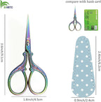 BIHRTC Small Craft Scissors 3.6inch Rainbow Scissors with Leather Cover Stainless Steel Sharp Tip Shears for Cross Stitch Sewing Crafting Art Work Threading Needlework Knitting