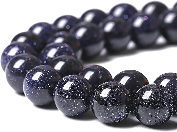 120PCS 6mm Blue Sandstone Gemstone Beads Beads Natural Stone Round Loose Beads for Jewelry Making DIY Bracelet Necklace 32" 2 Strands
