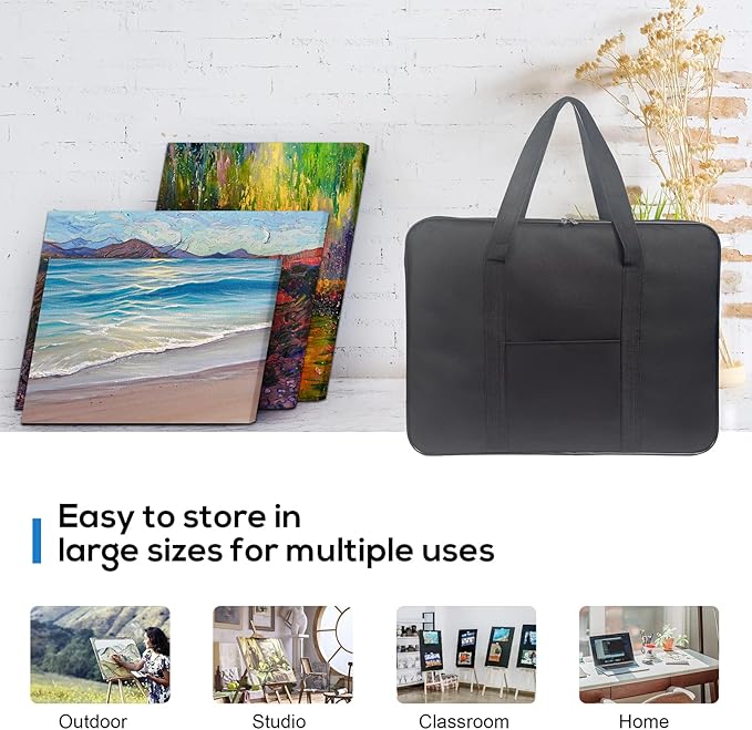 JJRING Art Portfolio Case, Wire Framed Nylon Portfolio Tote, Art Storage Bag in 23 Inches by 17 Inches, Great Carrying Bag for Artworks, Posters, Drawings, Prints(Black)