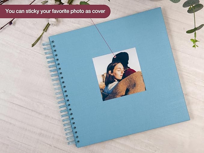 potricher 12 x 12 Inch Large DIY Scrapbook Photo Album 80 Pages Thick Kraft Blank Blue Paper Memory Book for Wedding and Anniversary Family (Blue, 12 Inch)