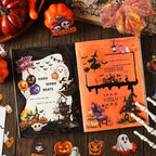 Transparent Halloween Scrapbook Stickers Book, 20 Sheets Diecut PET Stickers for Journaling, Purple Vintage Spooky Theme for Scrapbooking, Junk Journal Supplies, Planner, Bujo, Crafts Arts
