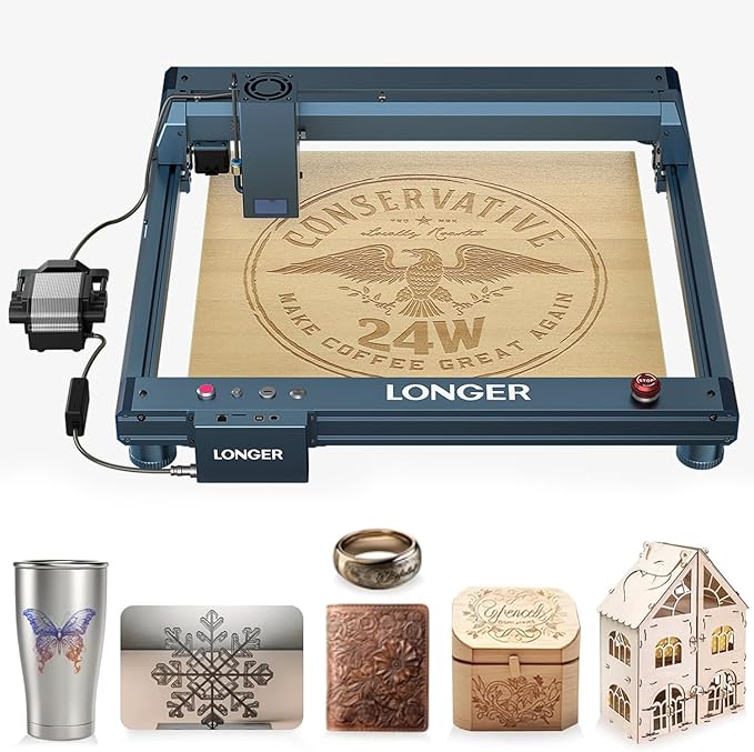 Longer B1 20W Laser Engraver, 24000mW Output Laser Cutter Machine with Auto Air Assist, Engraving Area 17.72"x17.32", DIY Laser Engraver for Wood and Metal,Engraving Speed of 36000 mm/min