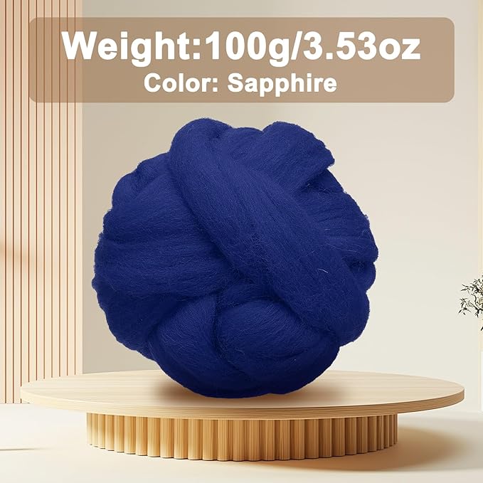 uxcell 3.53oz Wool Roving Yarn, Needle Felting Wool Fiber DIY Craft Needle Wet Felting Supplies for Blending Weaving Handcrafts, Sapphire