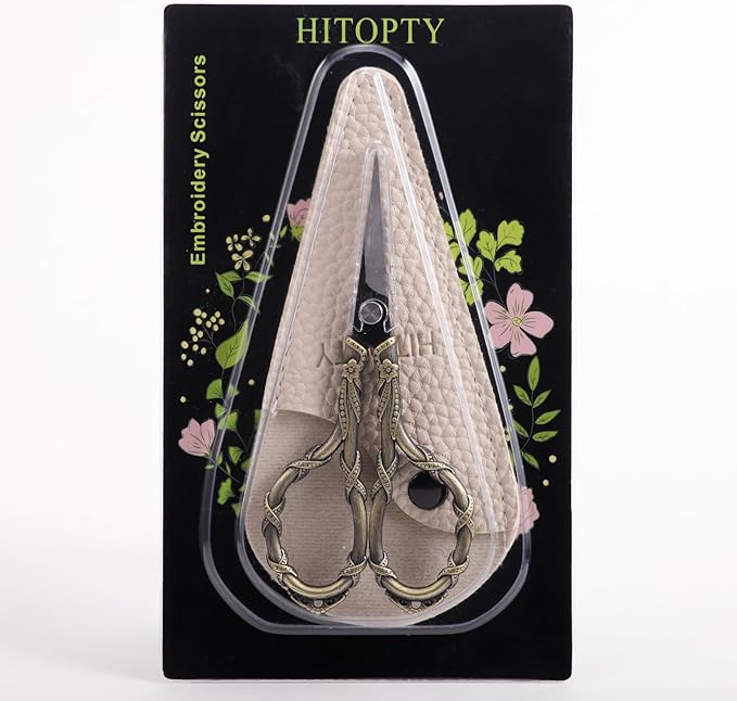 Sewing Scissors Small Sharp Vintage Embroidery Scissors, Tip Detail Thread Cutting Scissor for Craft Needlework Cross Stitch Daily Use Travel Shears with Cover