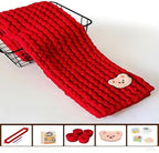 Ygakrkreit Warm Thick Scarf Knitting Kit - 4pcs Yarn + Knitting Tools + Bear Pattern Accessories, Adult DIY Craft Kit, Arts & Crafts Supplies, Ideal Handmade Gift (1 Set)(红色)