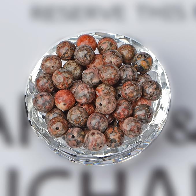 NCB 100PCS 8mm Natural Red Leopard Fur Jasper Beads Gemstone Round Loose Stone Beads Spacer Beads for Jewelry Making with Crystal Stretch Cord (Red Leopard Fur Jasper, 8mm 100Beads)