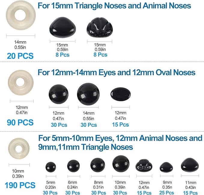 Yexixsr 566PCS Safety Eyes for Amigurumi, Various Sizes Crocheting Safety Eyes and Noses with Washers, for Teddy Bear, Stuffed Doll, Crochet Toy and Plush Animal