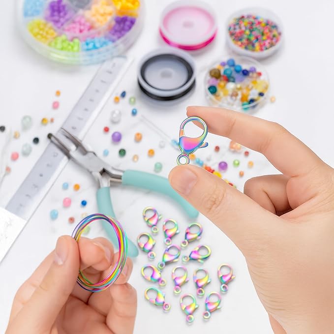 Mandala Crafts 9mm Rainbow Stainless Steel Lobster Clasps for Jewelry Making - 50 PCs SS Lobster Claw Clasps with Jump Rings Jewelry Findings Kit for Necklaces Bracelets Charms Fasteners