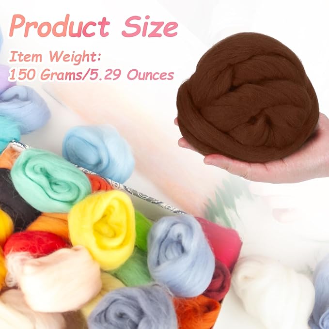 PATIKIL Wool Roving Yarn, 150G/5.3OZ Soft Felting Wool Pure Chunky Roving Yarn Bulk for Needle Felting Knitting Blanket Spinning Weaving DIY Craft, Light Brown
