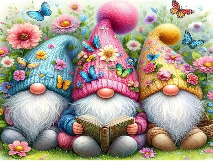 Lzyueyuan Gnomes Stamped Cross Stitch Kits for Adults Beginner,Book Flower Cross Stitch Ornament Kits Counted Embroidery Needlepoint Kits Home Decor 15.7X11.8inch