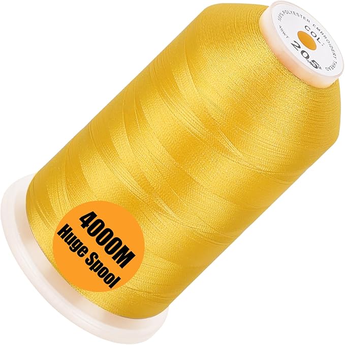 New brothread - Single Huge Spool 4000M Each Polyester Embroidery Machine Thread 40WT for Commercial and Domestic Machines - Yellow