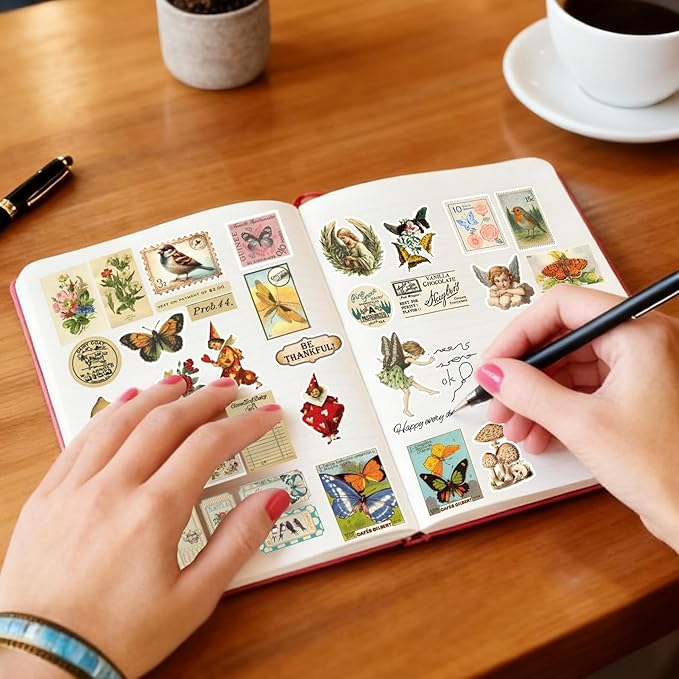 32 Sheets Pre-Cut Vintage Washi Stickers & 20 Scrapbook Papers Ephemera - Retro Angel Sunflower Designs for Junk Journals Scrapbooking