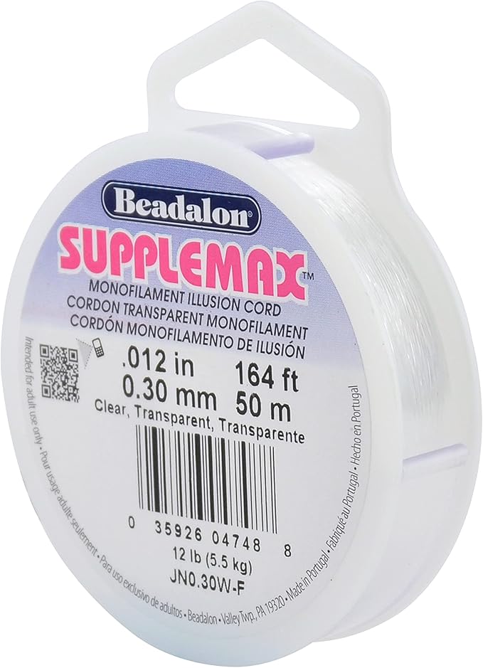 Beadalon SuppleMax Illusion Beading Cord, 0.30 mm / 0.012 in, Clear Monofilament, 50 m / 164 ft