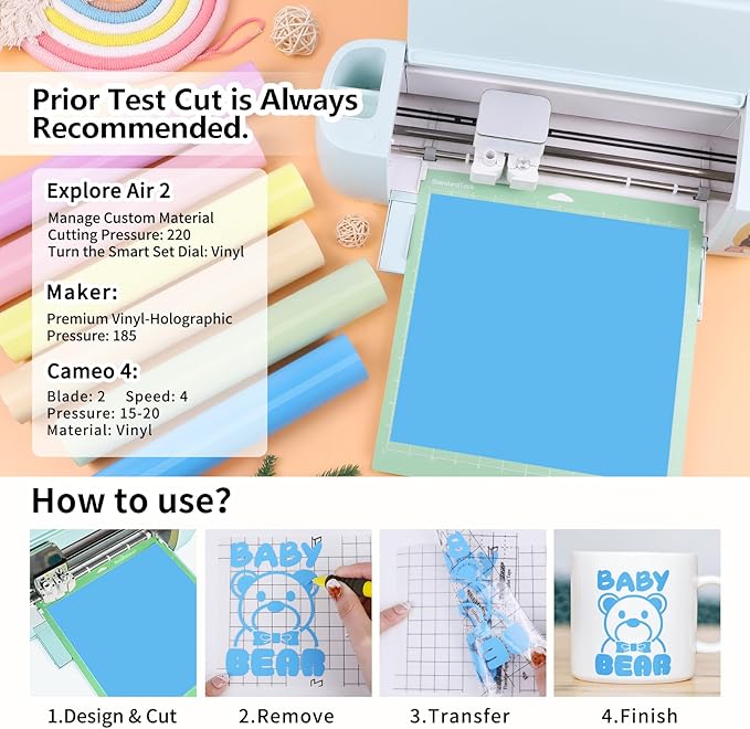 TECKWRAP Permanent Vinyl Boho, 12" x 5ft Permanent Adhesive Vinyl Pastel, 6 Rolls for Cricut, Silhouette, Cameo Cutters, Signs, Scrap-Booking, Craft for Indoor & Outdoor Decal, Light Color