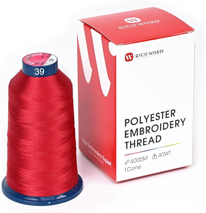 Richword Selected Red Embroidery Thread 4000M(4374Y) 40WT Polyester Thread 100 Colors Selected for Commercial Multi Needles and Single Needle Embroidery Machine 0039