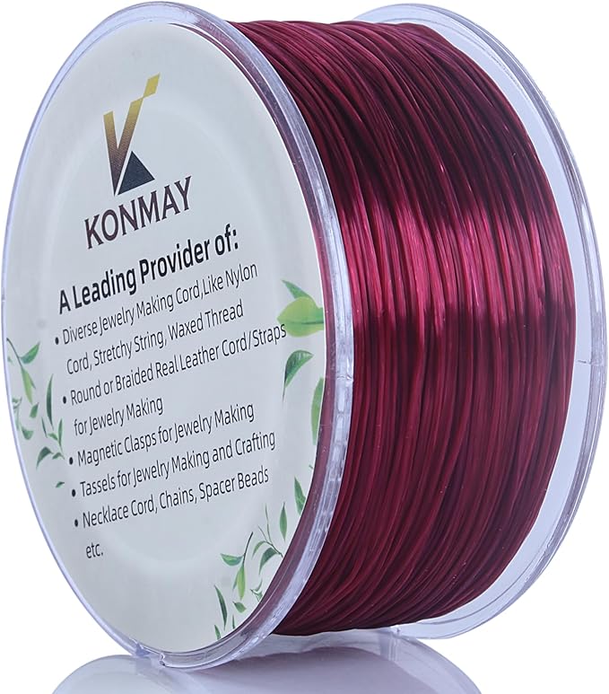KONMAY 1 Rolls 0.8mm Flat Stretchy Bracelet Strings with Organizing Case, 90 Yards Wine Crystal Elastic Thread Cord for Jewelry Bracelets Making and Beading