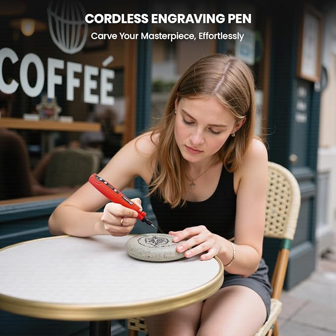 HARDELL Engraving Pen, 5 Speed Rechargeable Engraver Pen - Electric Cordless Engraving Tool for 60+ Surfaces - Beginner Friendly with 37 Accessories, Ultimate Engraving Pen Kit for Artists & DIYers