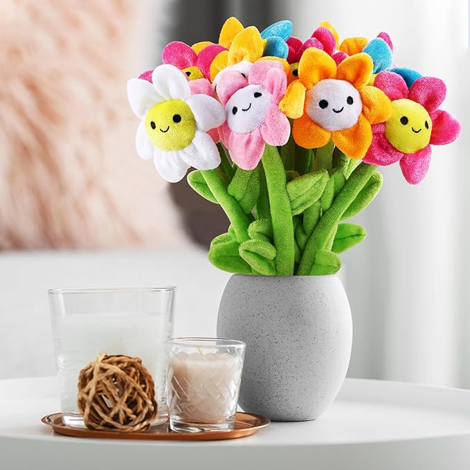 10 Pcs Plush Sunflower Flower Stuffed Bendable Stems Plush Bouquet Toy Soft Rose Flower 12.6 Inch for Christmas Classroom 2025 Mother's Day Valentines Day Girl Girlfriend Wife(10 Pcs Colorful Daisy)