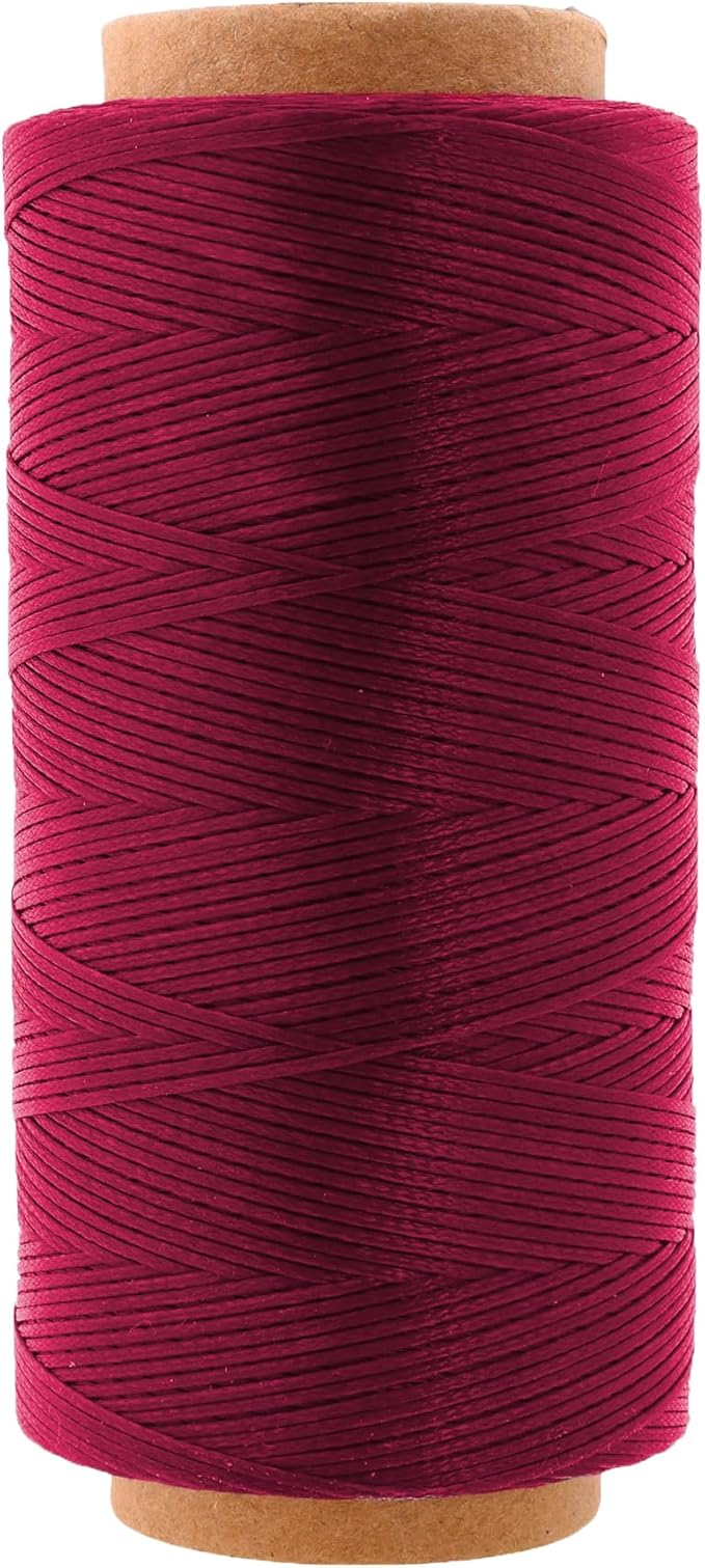 Mandala Crafts Burgundy Flat Waxed Thread for Leather Sewing - 197 Yds 210D 1mm Polyester Leather Thread String Waxed Cord for Leatherwork, Beading, Bookbinding, Hand Stitching