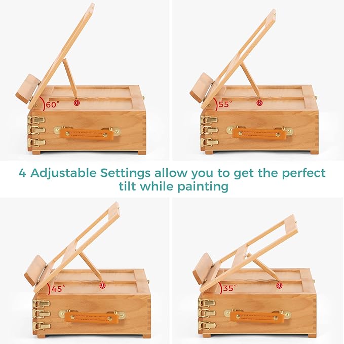 VISWIN Large Tabletop Easel with 3 Storage Drawers, Adjustable Beech Wood Table Top Easel for Painting, Portable Sketch Box for Art Supplies, Desktop Travel Art Easel for Adults, Artists, Students