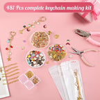 MUNKANT 481 Pcs Charms Lip Gloss Keychain Making Kit,Including 218 Charm Pendants,20 Keychain Clips,15 Extender Chain and 2 Jewelry Pliers,Bag Charm Kit for DIY Crafting,Jewelry Making and Gifts