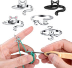 MARFOREVER 5 Pcs Crochet Rings Cat Crochet Tension Ring, Adjustable Crochet Tension Loops for Fingers Yarn Guide Knitting Crochet Accessories with Box for Mom Grandma Women