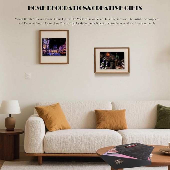 Scratch Art Paper for Adults Foil Art - Colorful City Series, Scratch Painting for Adults/Teens, Scratch and Sketch Craft Gift | Foil Engraving Scratch Art Adult (Set 2)