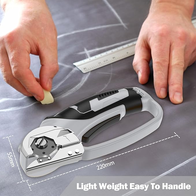 Cordless Electric Scissors, 4V Box Cutter & Cardboard Cutter with Upgrade Blade, LED Light, Safety Lock - Rechargeable Rotary Cutter for Fabric, Leather, Plastic, Crafting, Sewing, Industrial (Grey)