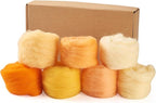 FASHEWELRY 1.2 OZ Wool Felting Kit 7 Set 7 Colors Orange Theme Needle Felting Wool Roving Nature Wool Roving for Needle Felting Wet Felting DIY Hand Spinning