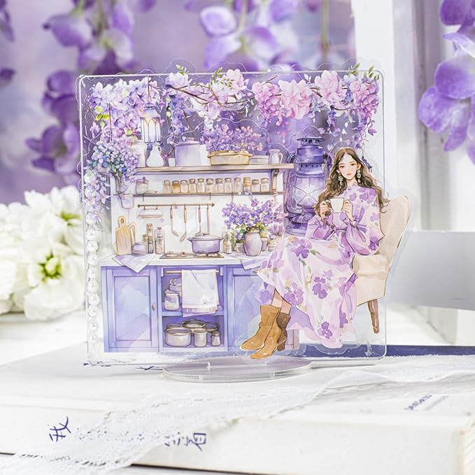 TIAMECH Violet Garden PET Stickers - 80 Pcs Vine Fairy Scenery Courtyard Violet Girl Design, Waterproof Sticker for Journaling & Scrapbooking, Junk Journal Supplies, Ephemera & DIY Crafts