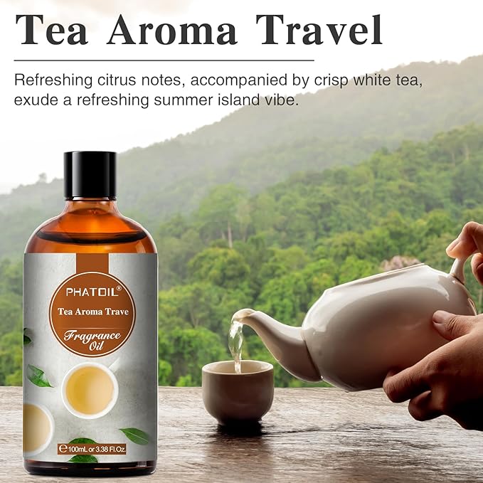 PHATOIL Tea Aroma Travel Fragrance Oils for Aromatherapy, 3.38FL.OZ Diffuser Oils for Home, Perfect for Aromatherapy, Humidifiers, Yoga, DIY Candle and Soap Making - 100ml