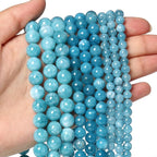 60pcs 6mm Natural Stone Beads Blue Chalcedony Beads Crystal Gemstone for Jewelry Making, DIY Bracelet Necklace